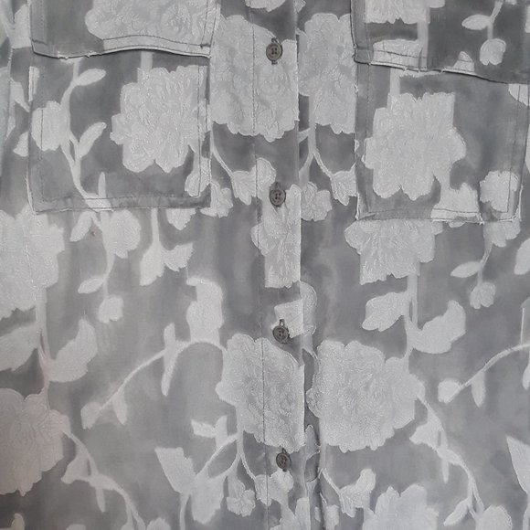 Jones New York Sleeveless Shirt, Semi-Sheer with Floral Pattern, Blue, Sz. M - Picture 4 of 10